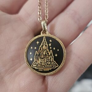 Gold and Black Castle Pendant Necklace